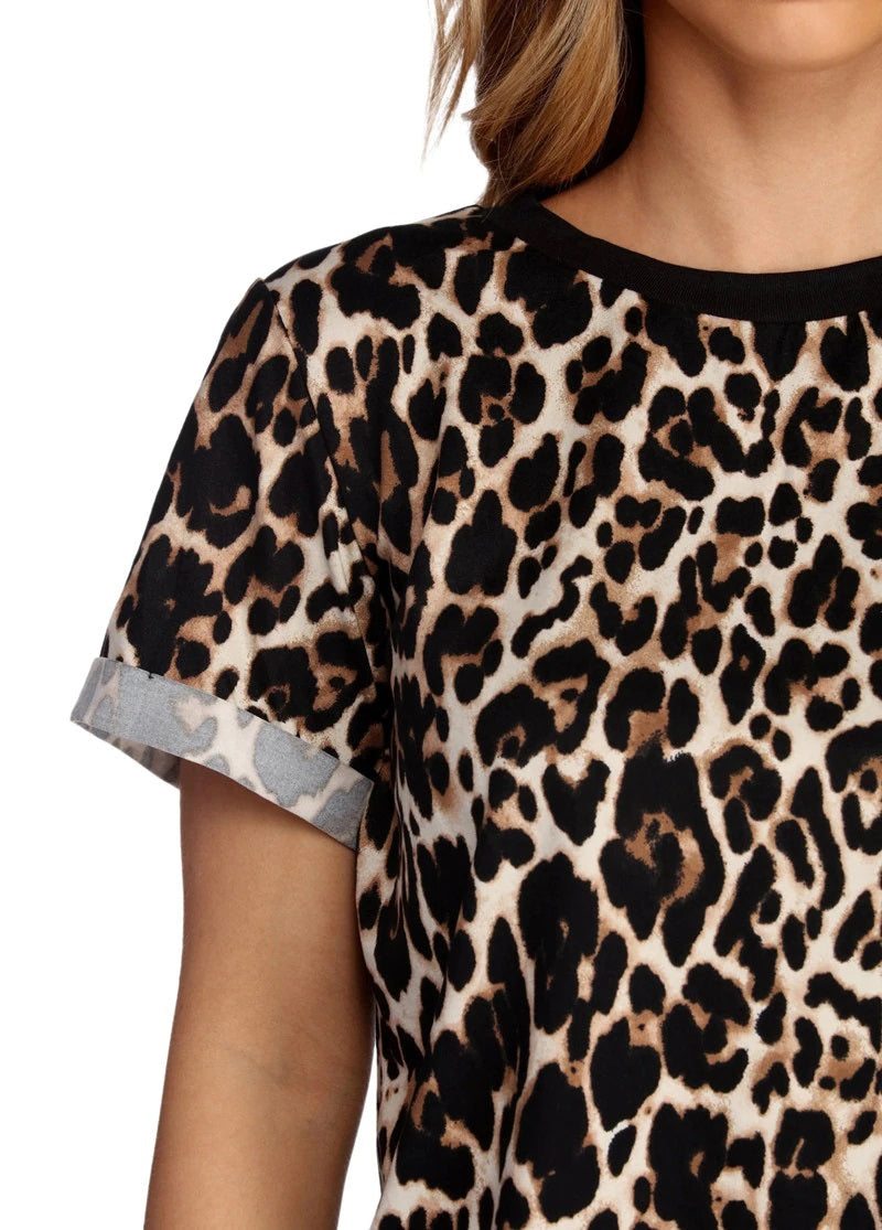 Casual Leopard Print Top T Shirt Mssza