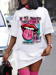 Casual Letter Lip Print Pattern Printed Short Sleeved T-shirt Mssza