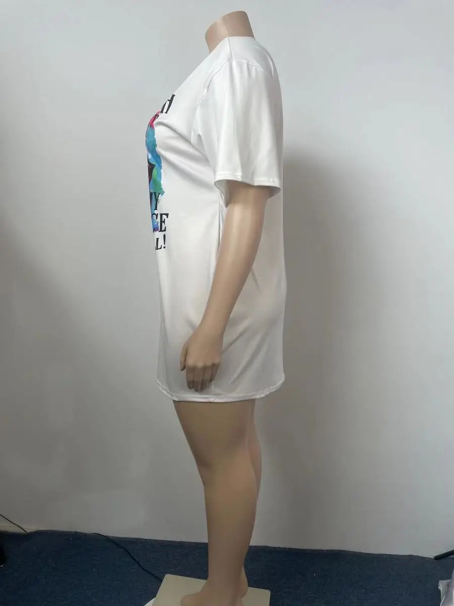 Casual Letter Lip Print Pattern Printed Short Sleeved T-shirt Mssza