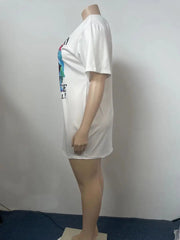 Casual Letter Lip Print Pattern Printed Short Sleeved T-shirt Mssza