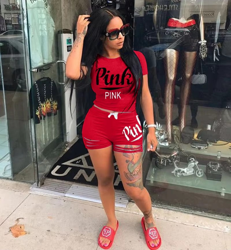 Casual Letter Print Burn Flower Sports Shorts Two-piece Set Mssza