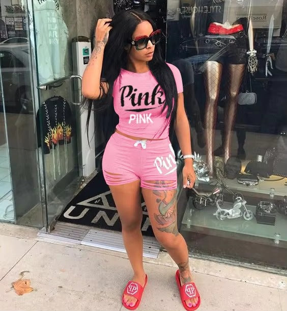 Casual Letter Print Burn Flower Sports Shorts Two-piece Set Mssza