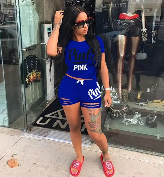 Casual Letter Print Burn Flower Sports Shorts Two-piece Set Mssza