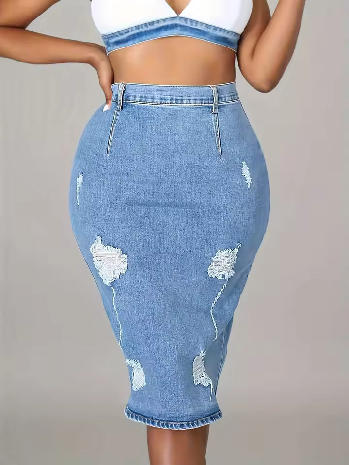 Casual Light Wrapped Hip Split Denim Thin Half Skirt Mssza