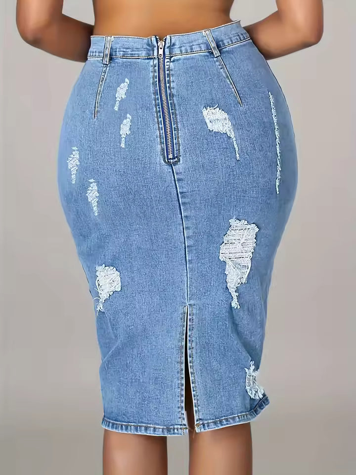 Casual Light Wrapped Hip Split Denim Thin Half Skirt Mssza