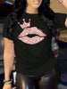 Casual Lips Graphic Short Sleeve Round Neck Loose Slight Stretch T-shirt Mssza