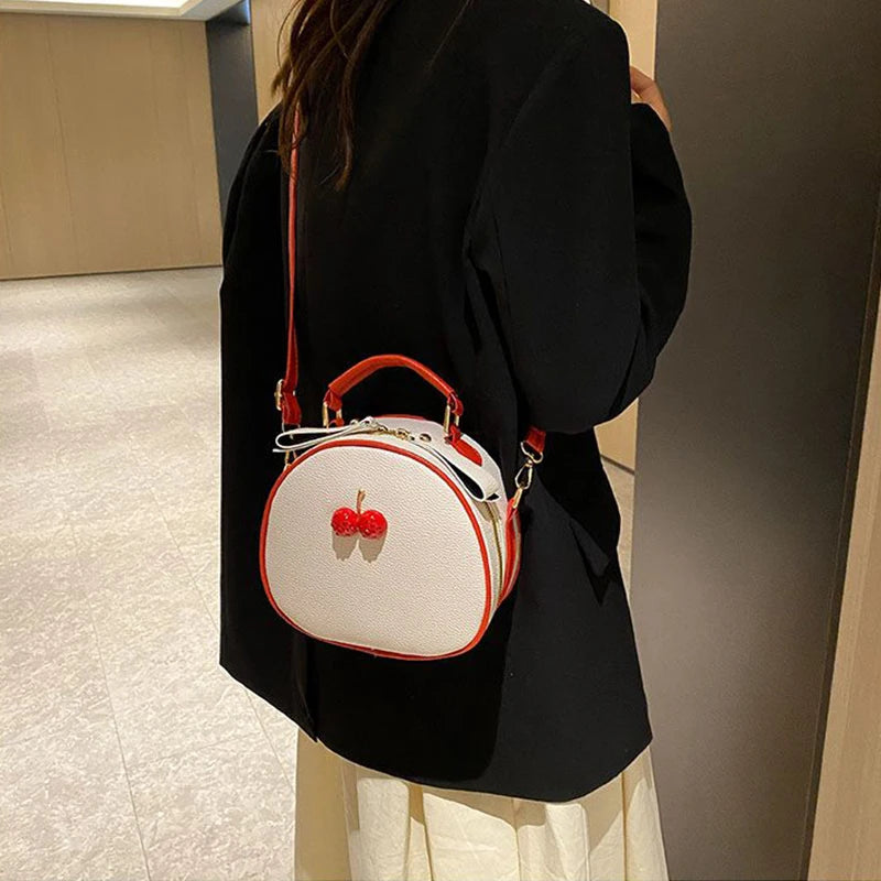 Casual Litchi Pattern Contrast Cherry Small Purse And Sling-shoulder Crossbody Handbags Mssza