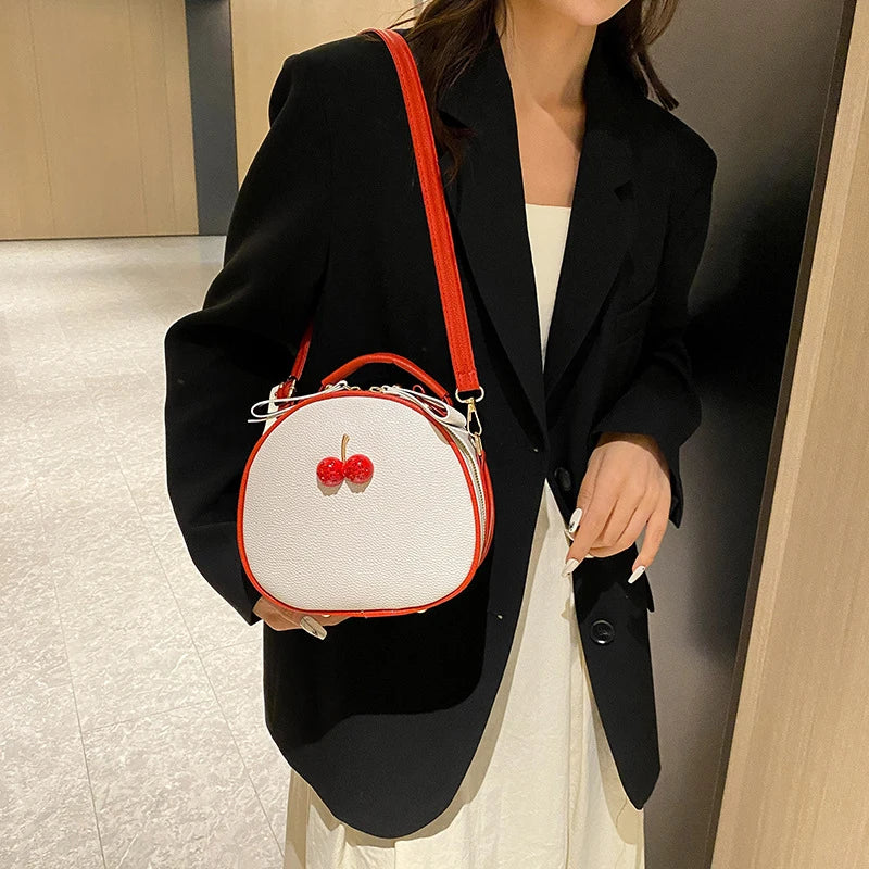 Casual Litchi Pattern Contrast Cherry Small Purse And Sling-shoulder Crossbody Handbags Mssza