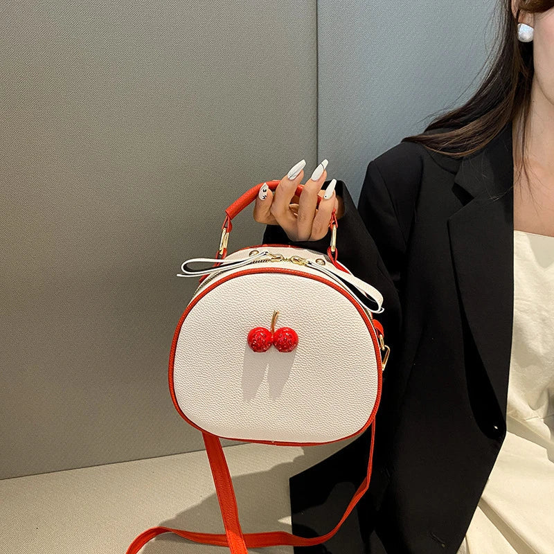 Casual Litchi Pattern Contrast Cherry Small Purse And Sling-shoulder Crossbody Handbags Mssza