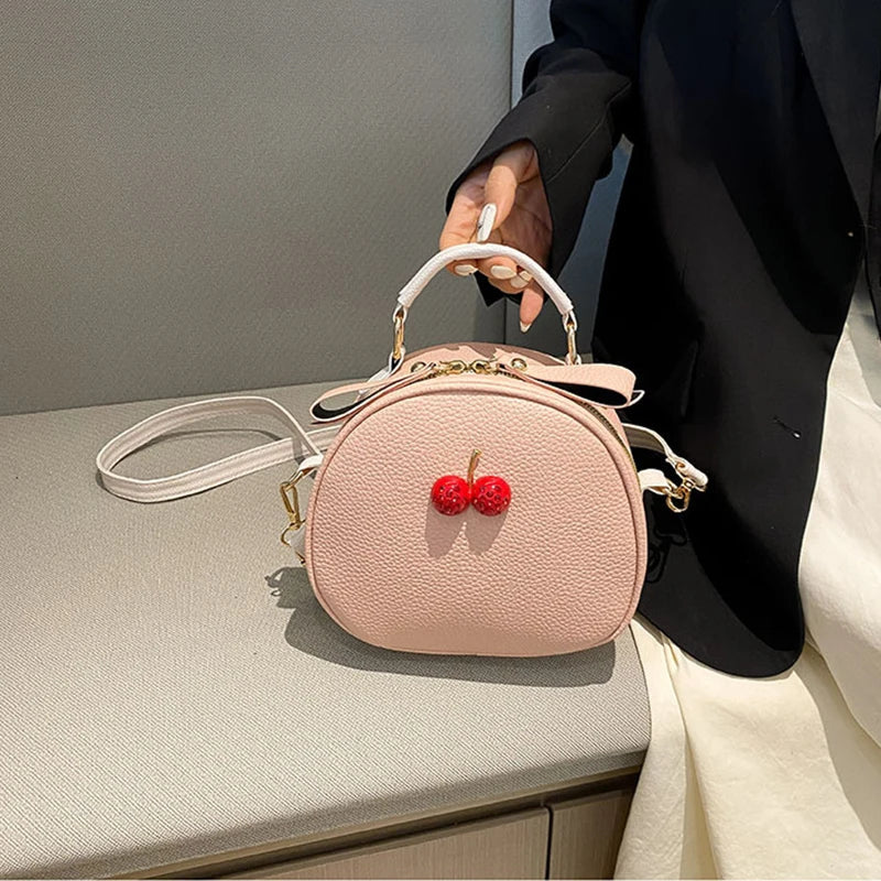 Casual Litchi Pattern Contrast Cherry Small Purse And Sling-shoulder Crossbody Handbags Mssza