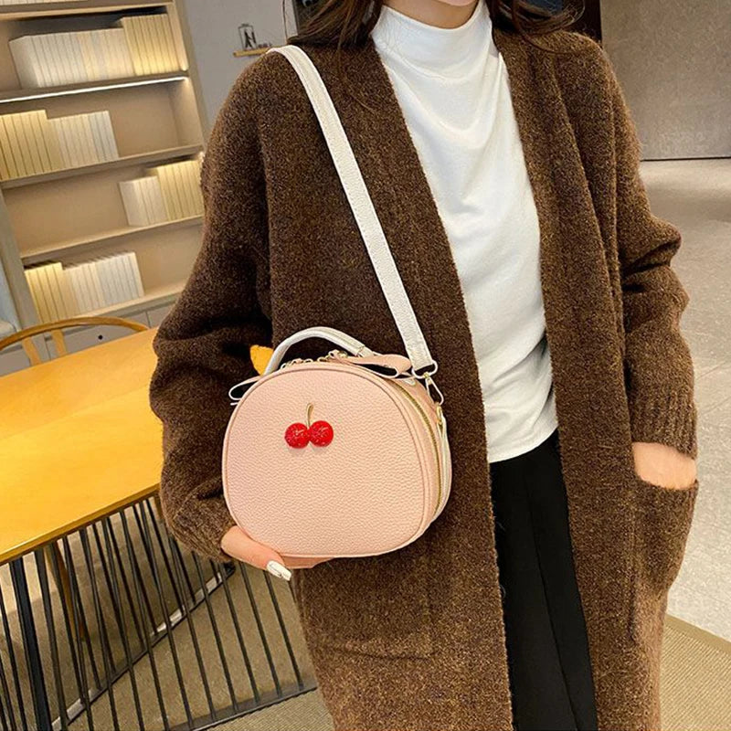 Casual Litchi Pattern Contrast Cherry Small Purse And Sling-shoulder Crossbody Handbags Mssza