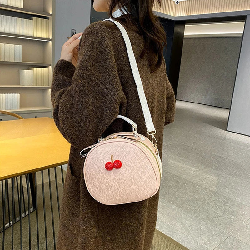 Casual Litchi Pattern Contrast Cherry Small Purse And Sling-shoulder Crossbody Handbags Mssza