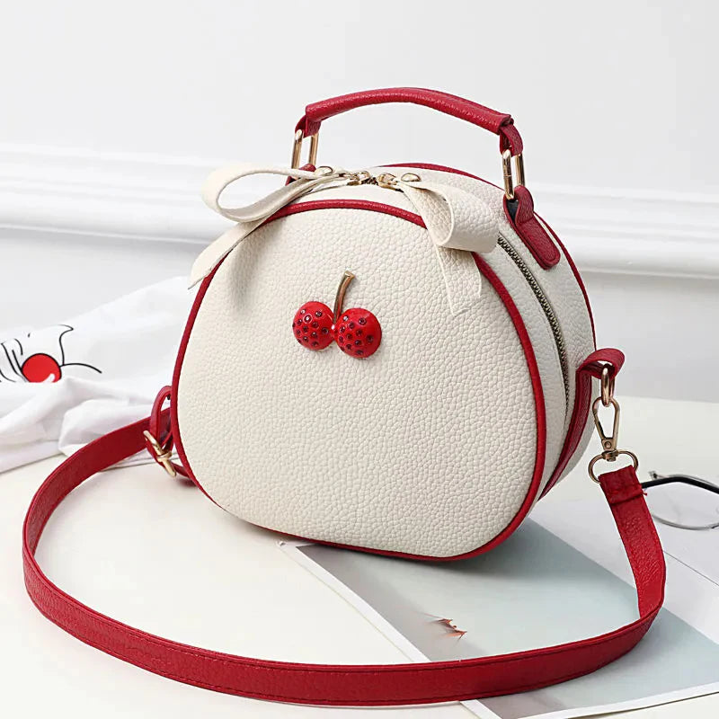 Casual Litchi Pattern Contrast Cherry Small Purse And Sling-shoulder Crossbody Handbags Mssza