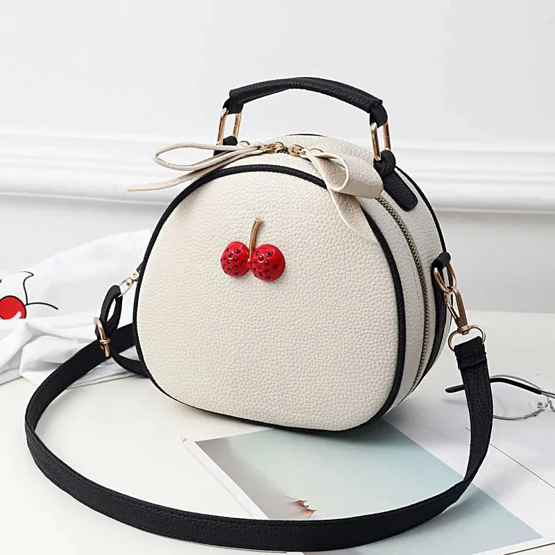 Casual Litchi Pattern Contrast Cherry Small Purse And Sling-shoulder Crossbody Handbags Mssza