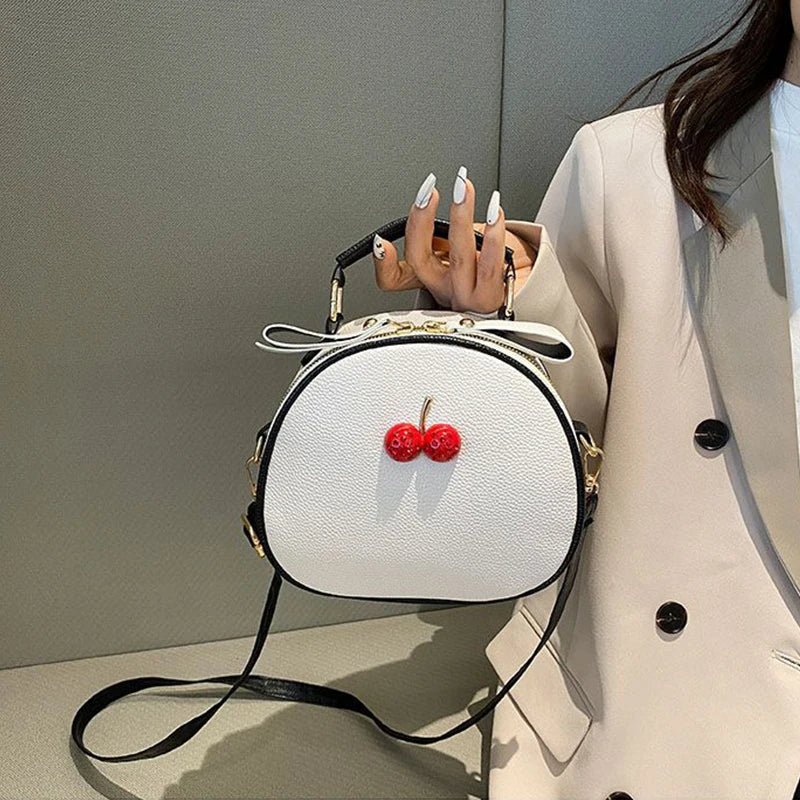 Casual Litchi Pattern Contrast Cherry Small Purse And Sling-shoulder Crossbody Handbags Mssza