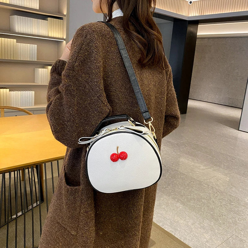 Casual Litchi Pattern Contrast Cherry Small Purse And Sling-shoulder Crossbody Handbags Mssza