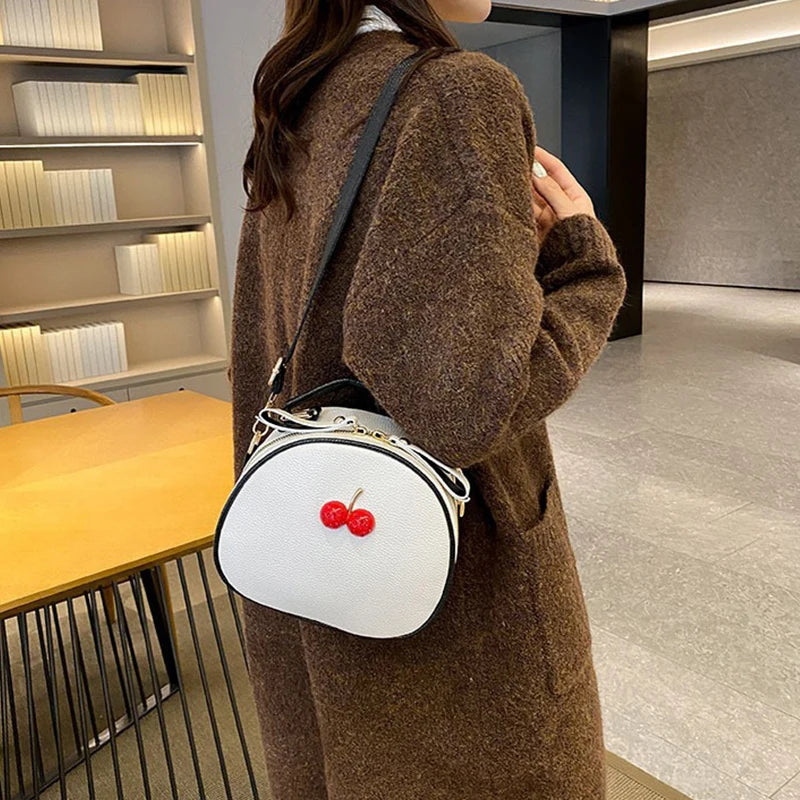 Casual Litchi Pattern Contrast Cherry Small Purse And Sling-shoulder Crossbody Handbags Mssza