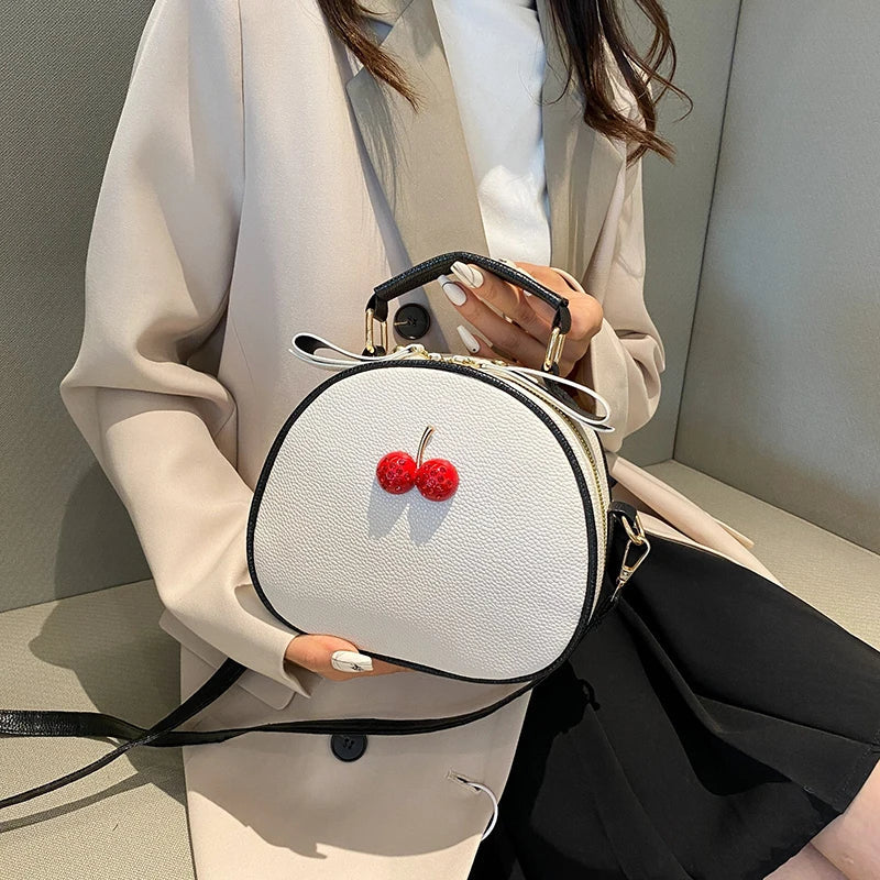 Casual Litchi Pattern Contrast Cherry Small Purse And Sling-shoulder Crossbody Handbags Mssza