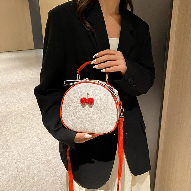 Casual Litchi Pattern Contrast Cherry Small Purse And Sling-shoulder Crossbody Handbags Mssza