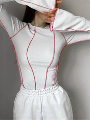 Casual Long Flare Sleeve Round Neck Knitted Ribbed Chic Tees T-Shirts Mssza