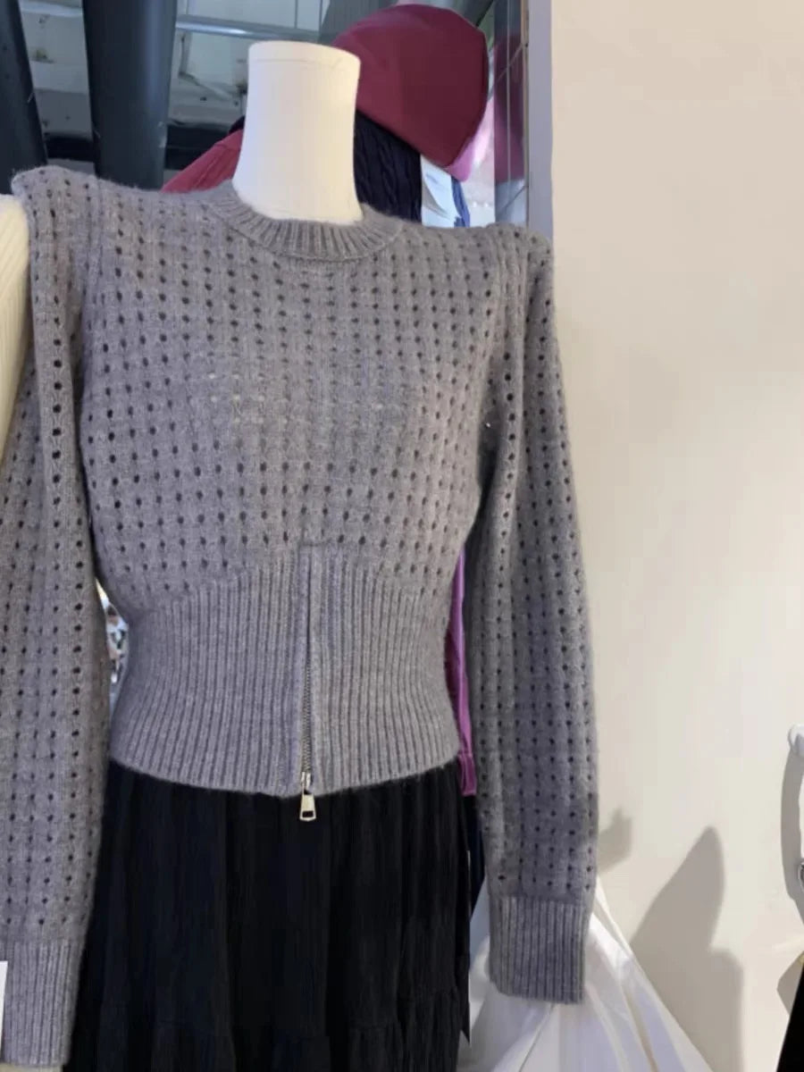 Casual Long Sleeve Crochet Knit Hollow Out Crop Top Shrug Sweater Mssza