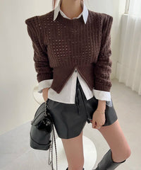 Casual Long Sleeve Crochet Knit Hollow Out Crop Top Shrug Sweater Mssza