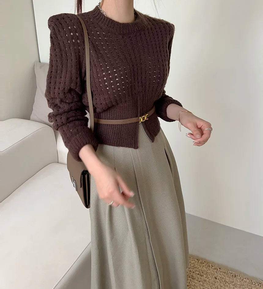 Casual Long Sleeve Crochet Knit Hollow Out Crop Top Shrug Sweater Mssza