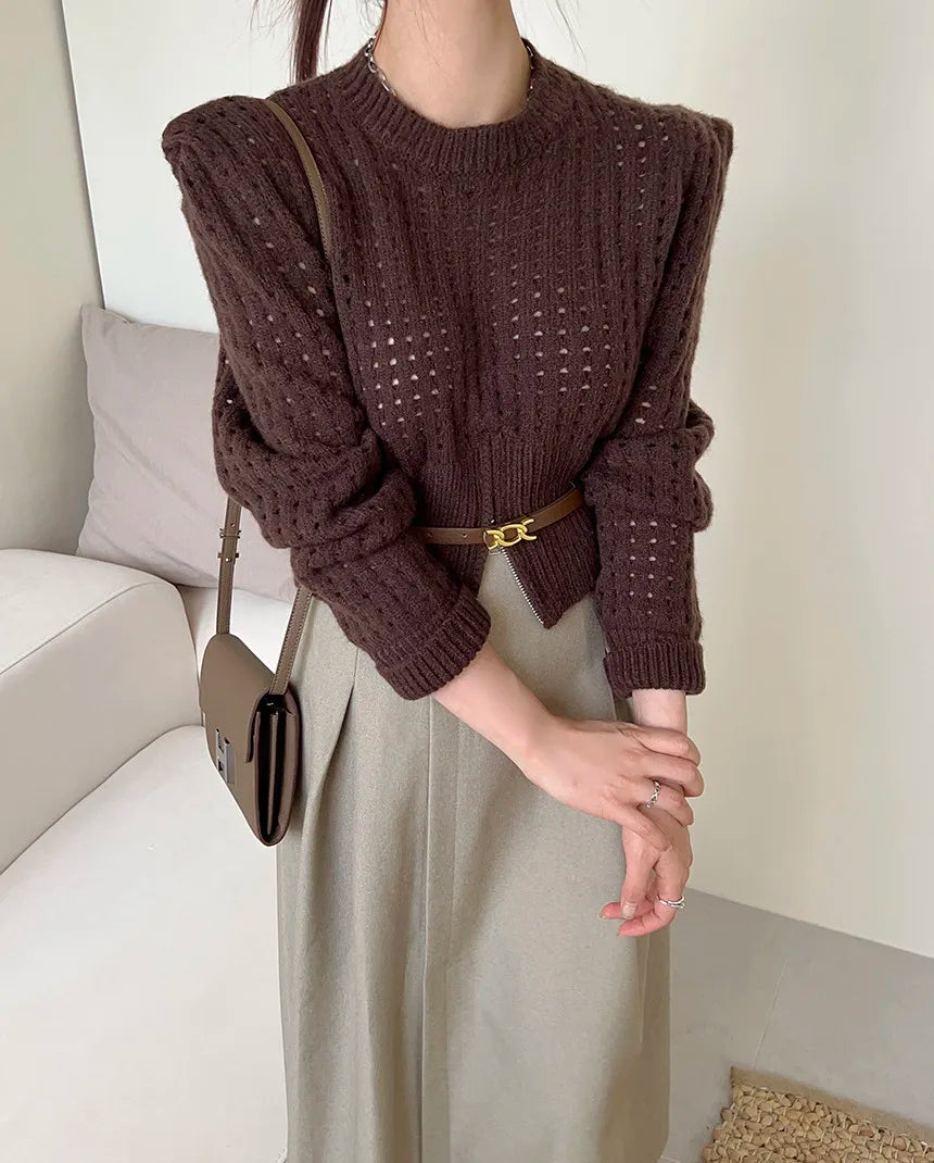 Casual Long Sleeve Crochet Knit Hollow Out Crop Top Shrug Sweater Mssza