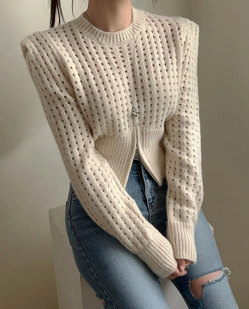 Casual Long Sleeve Crochet Knit Hollow Out Crop Top Shrug Sweater Mssza