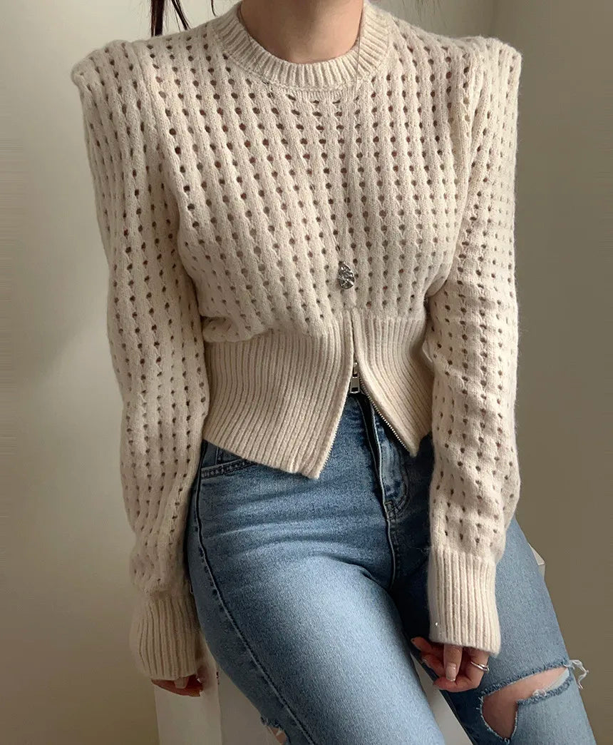Casual Long Sleeve Crochet Knit Hollow Out Crop Top Shrug Sweater Mssza