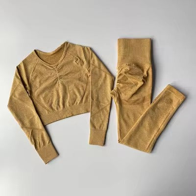 Casual Long Sleeve Crop Top High Waist Leggings Seamless Yoga Set Mssza