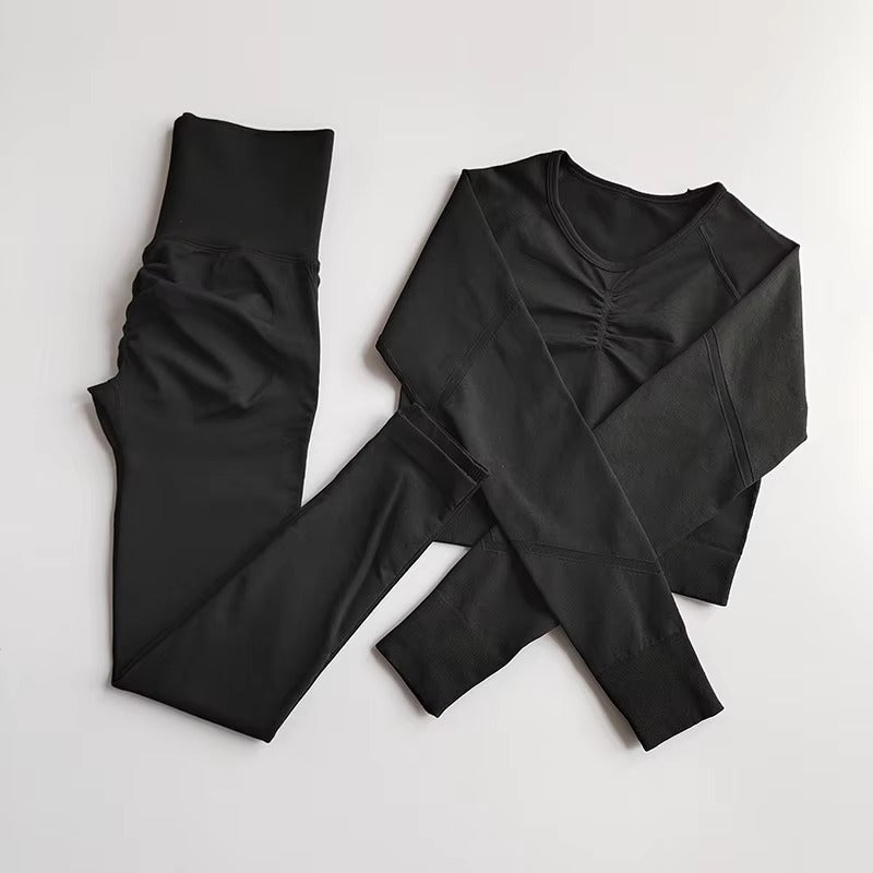 Casual Long Sleeve Crop Top High Waist Leggings Seamless Yoga Set Mssza