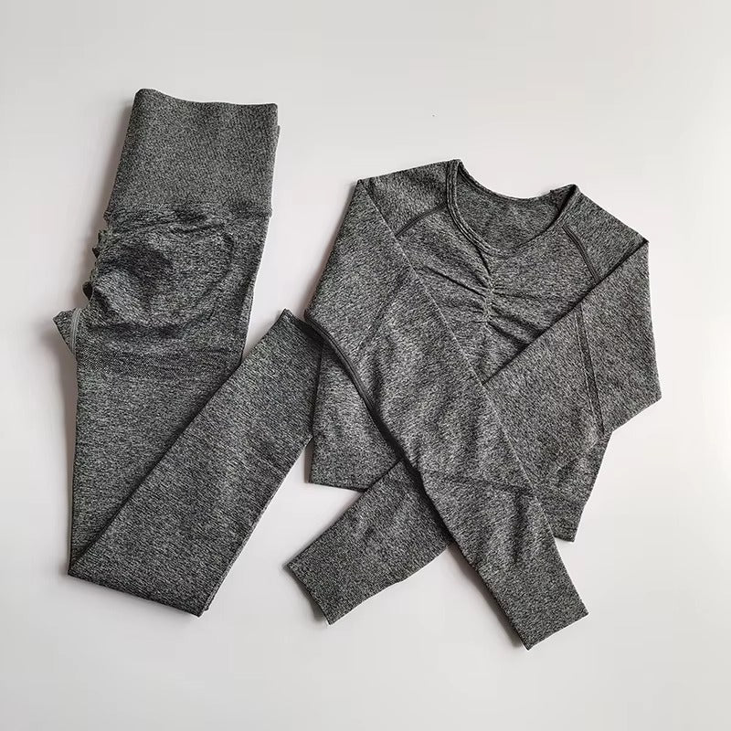 Casual Long Sleeve Crop Top High Waist Leggings Seamless Yoga Set Mssza