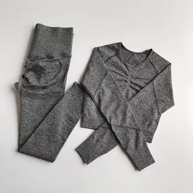 Casual Long Sleeve Crop Top High Waist Leggings Seamless Yoga Set Mssza