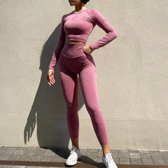 Casual Long Sleeve Crop Top High Waist Leggings Seamless Yoga Set Mssza