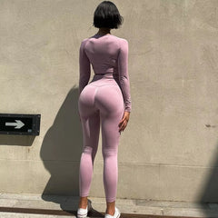 Casual Long Sleeve Crop Top High Waist Leggings Seamless Yoga Set Mssza