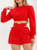 Casual Long Sleeve Crop Tops And Cutout Buttoned Shorts 2 Piece Set Mssza