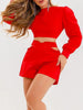 Casual Long Sleeve Crop Tops And Cutout Buttoned Shorts 2 Piece Set Mssza