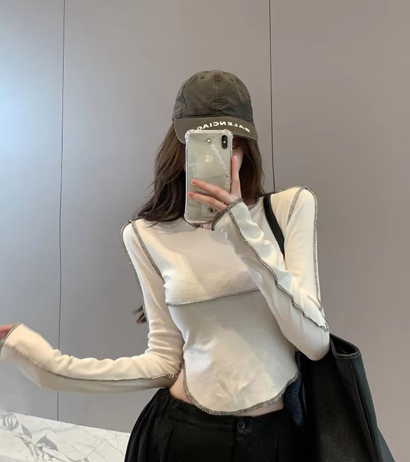 Casual Long Sleeve O-neck Skinny All-match Design Tops Mssza