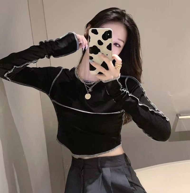 Casual Long Sleeve O-neck Skinny All-match Design Tops Mssza