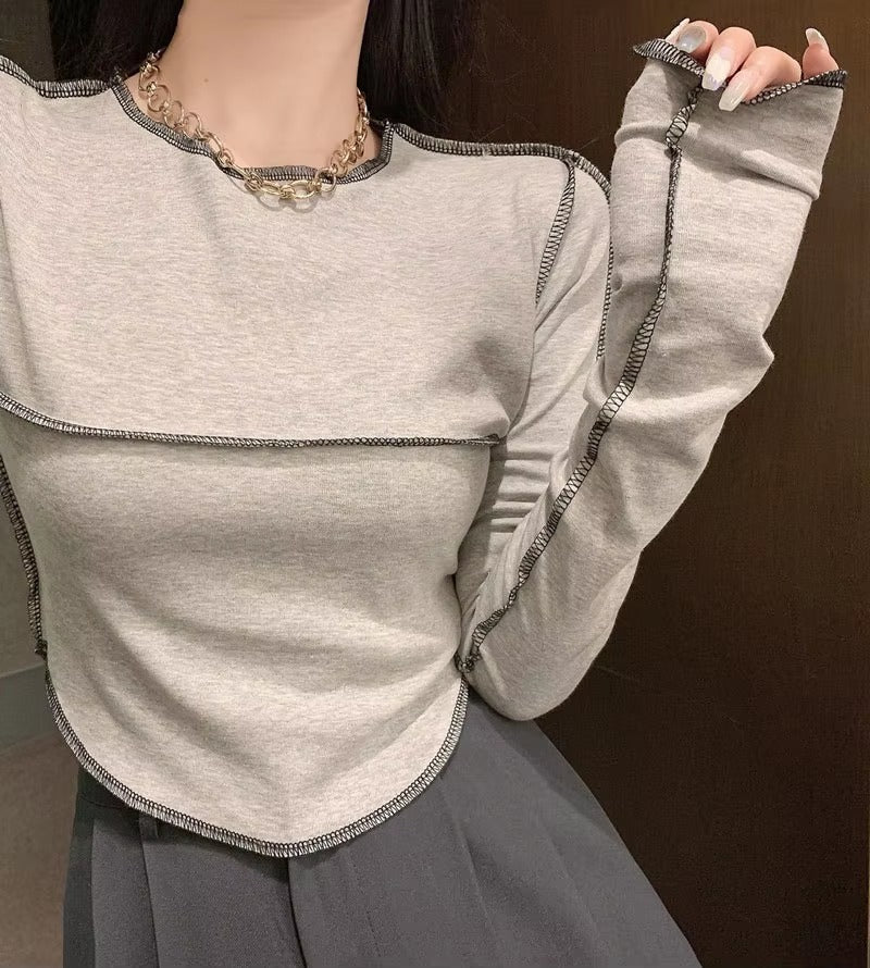 Casual Long Sleeve O-neck Skinny All-match Design Tops Mssza