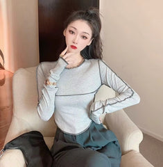 Casual Long Sleeve O-neck Skinny All-match Design Tops Mssza