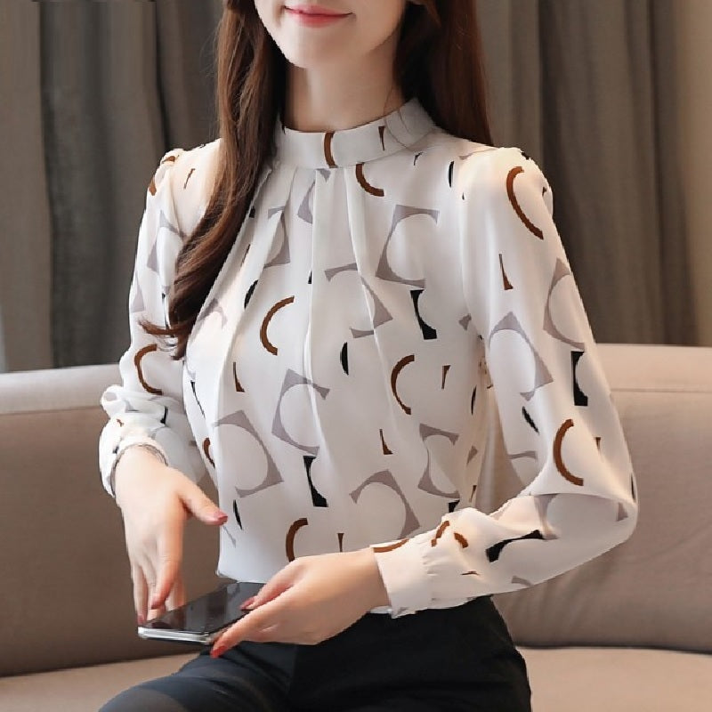 Casual Long Sleeve Printed Chiffon Blouse Mssza