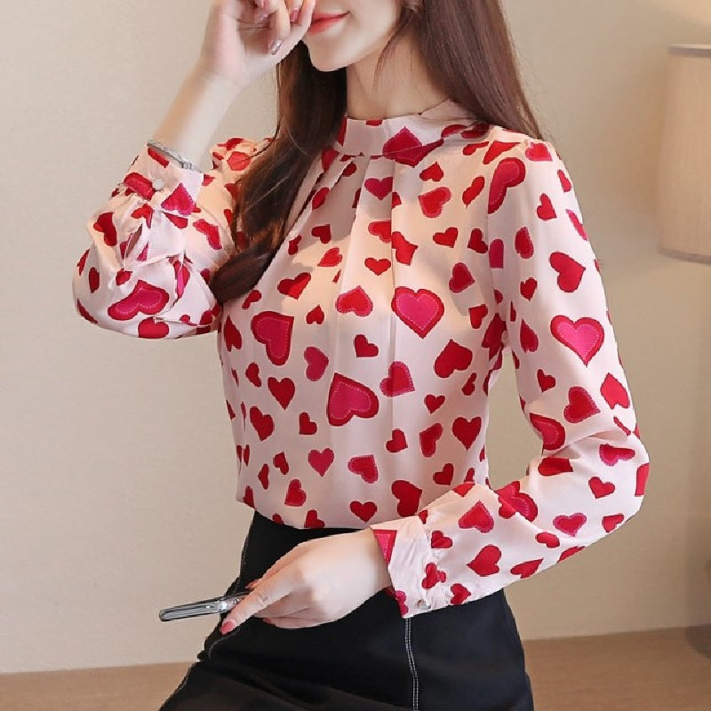 Casual Long Sleeve Printed Chiffon Blouse Mssza