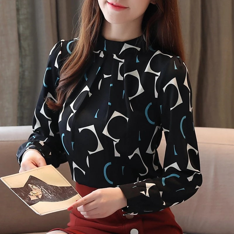 Casual Long Sleeve Printed Chiffon Blouse Mssza