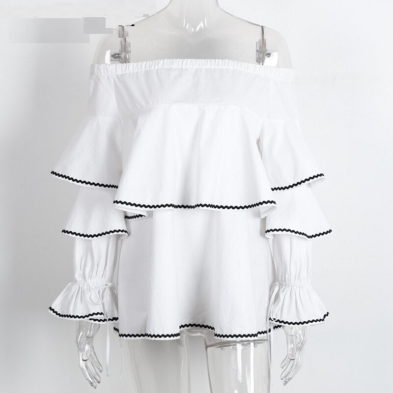 Casual Long Sleeve Ruffle Elastic Cool Shoulder Tops Mssza