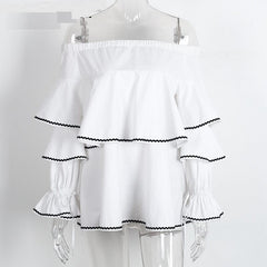 Casual Long Sleeve Ruffle Elastic Cool Shoulder Tops Mssza
