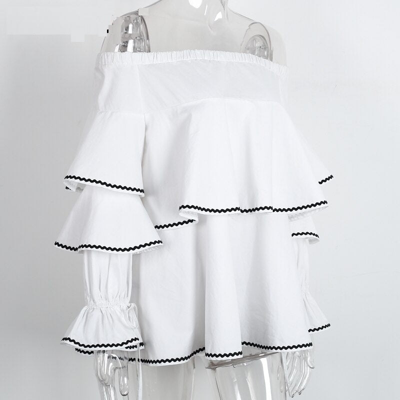 Casual Long Sleeve Ruffle Elastic Cool Shoulder Tops Mssza