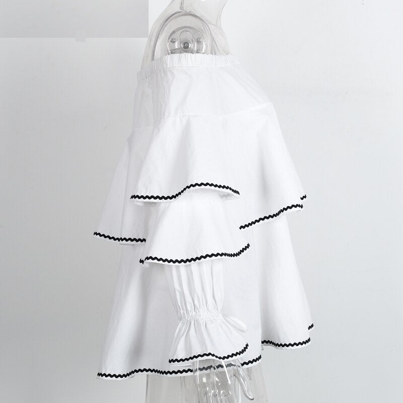 Casual Long Sleeve Ruffle Elastic Cool Shoulder Tops Mssza