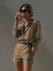 Casual Long Sleeve Shirt With High Waist Streetwear Shorts 2 Piece Sets Mssza